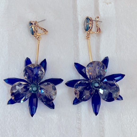 Kate Spade New York Blooming Brilliant Crystal Blue Flower Drop  Earrings - Picture 4 of 8